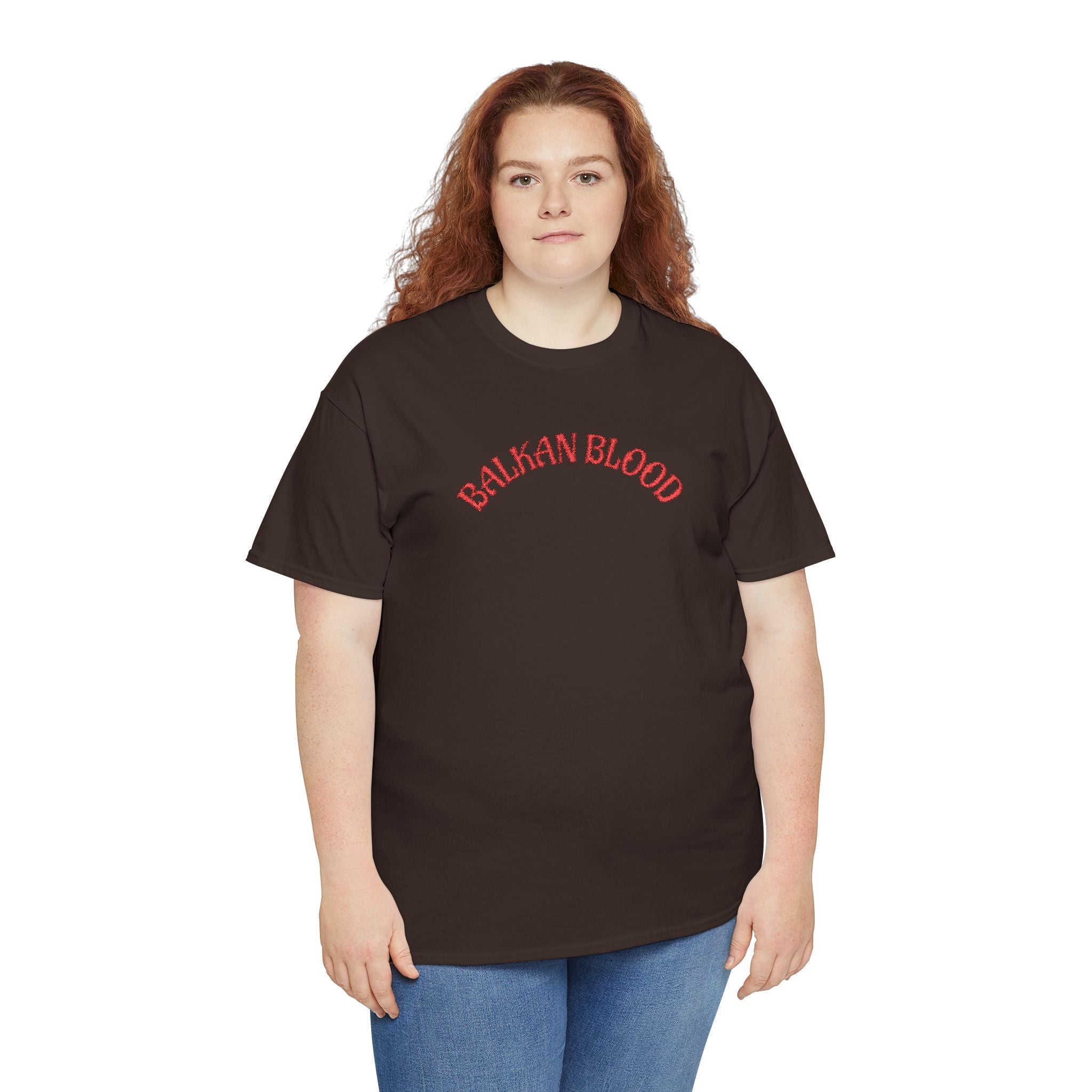 Embroidery Balkan Blood T‑Shirt — Red Arch Logo