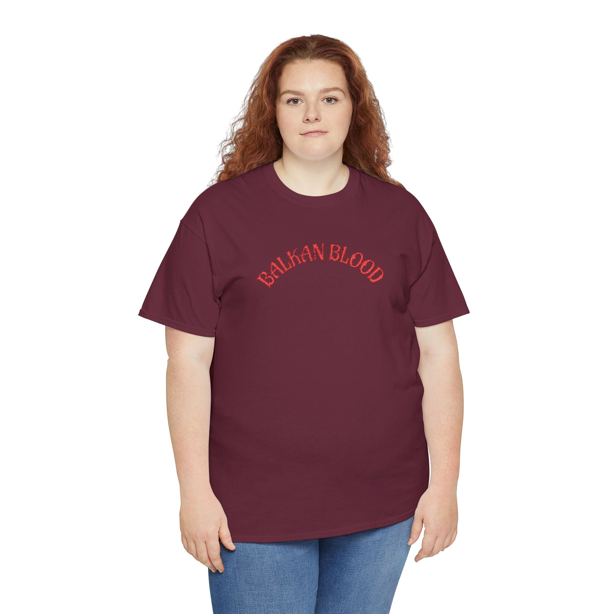 Embroidery Balkan Blood T‑Shirt — Red Arch Logo