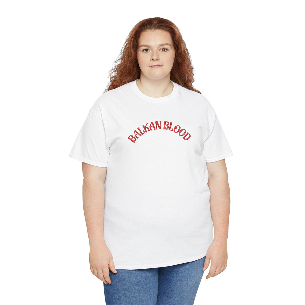 Embroidery Balkan Blood T‑Shirt — Red Arch Logo