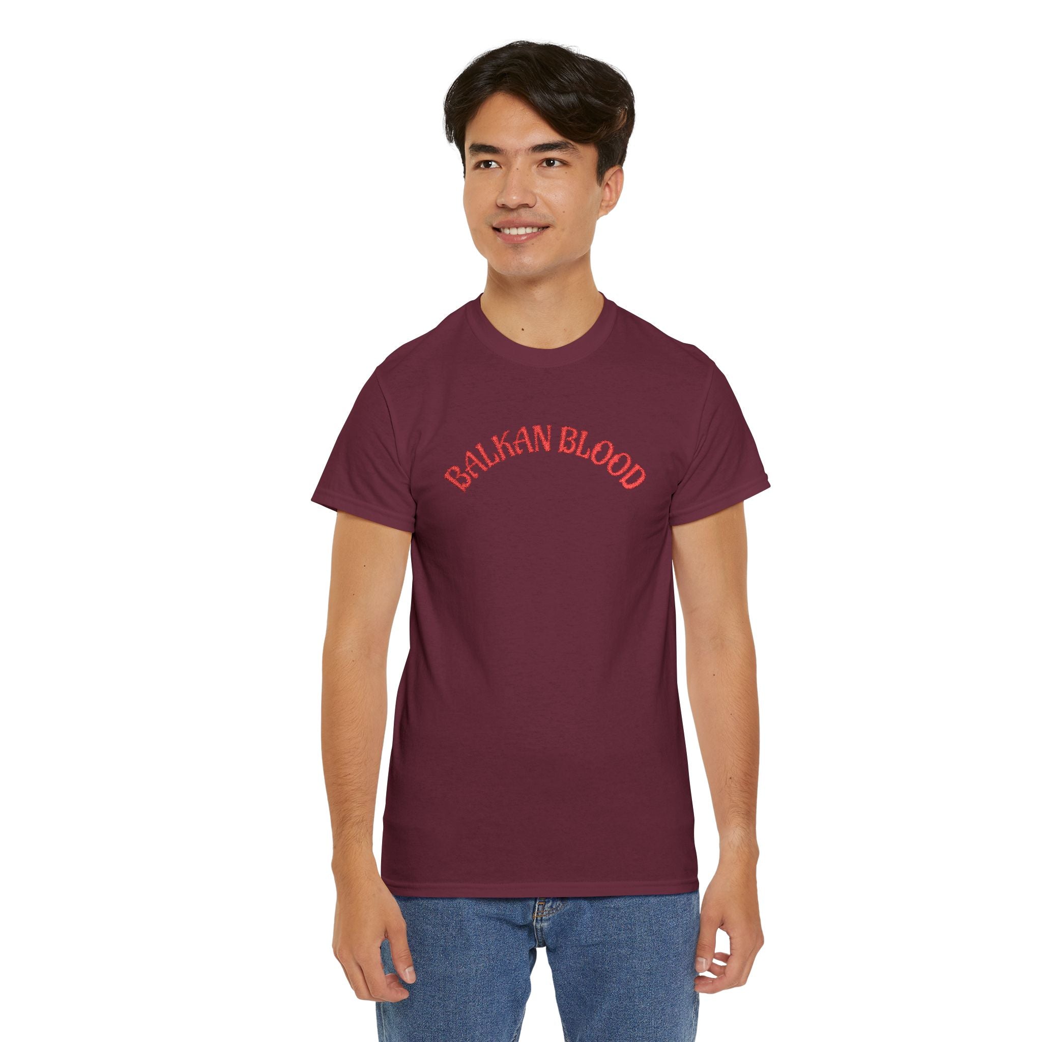 Embroidery Balkan Blood T‑Shirt — Red Arch Logo