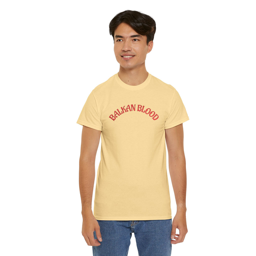 Embroidery Balkan Blood T‑Shirt — Red Arch Logo