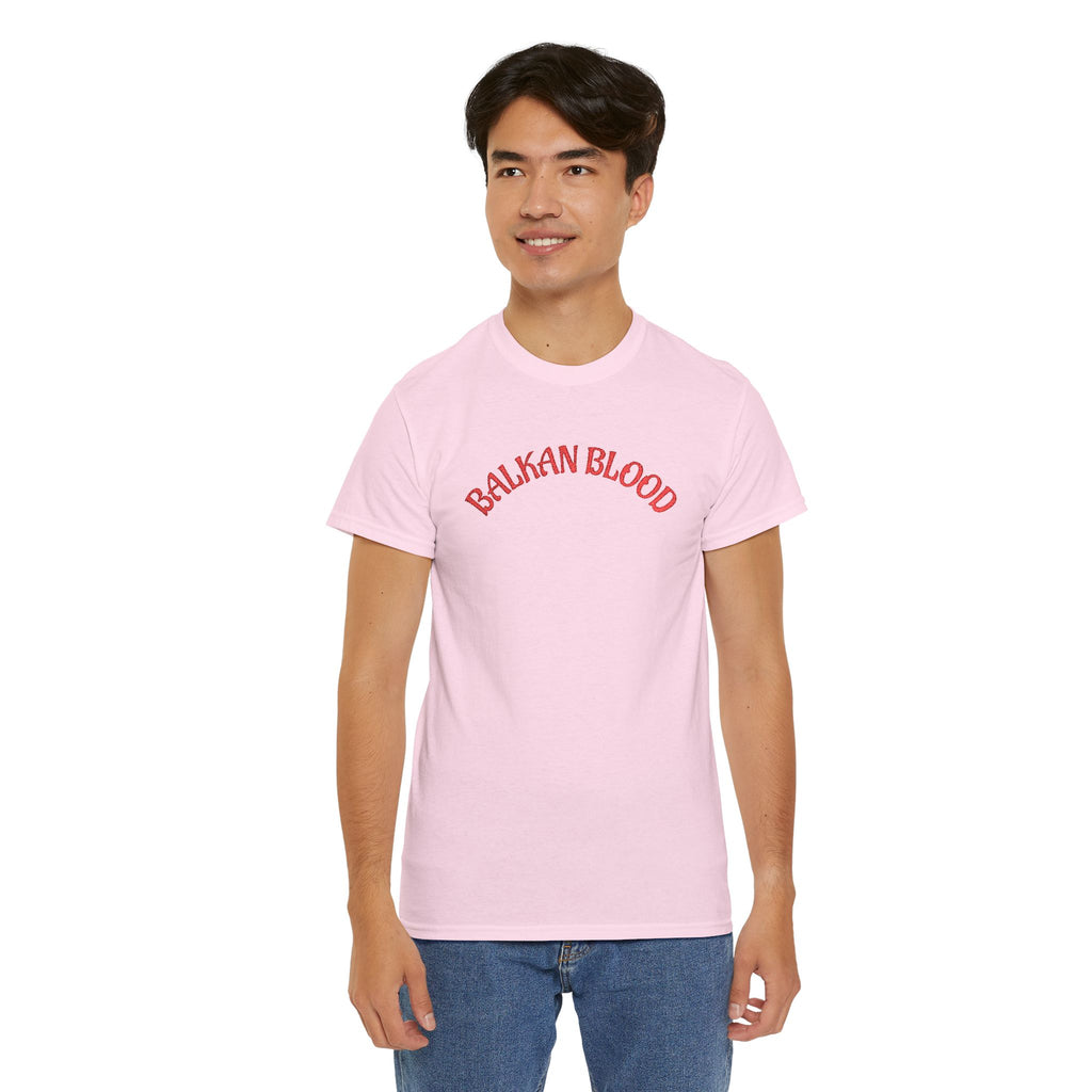 Embroidery Balkan Blood T‑Shirt — Red Arch Logo