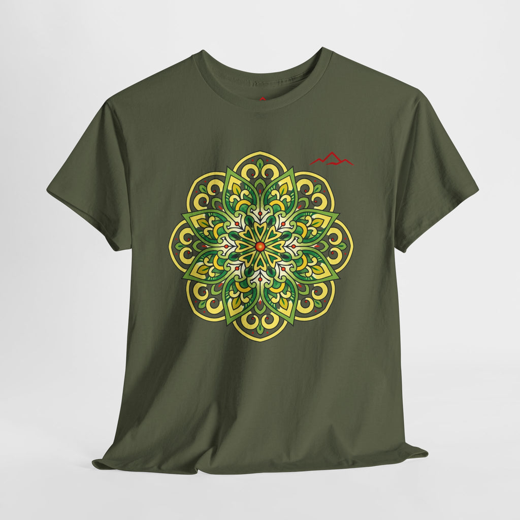 Balkan Blood Graphic Tee — Green Mandala Front & Drip Logo Back