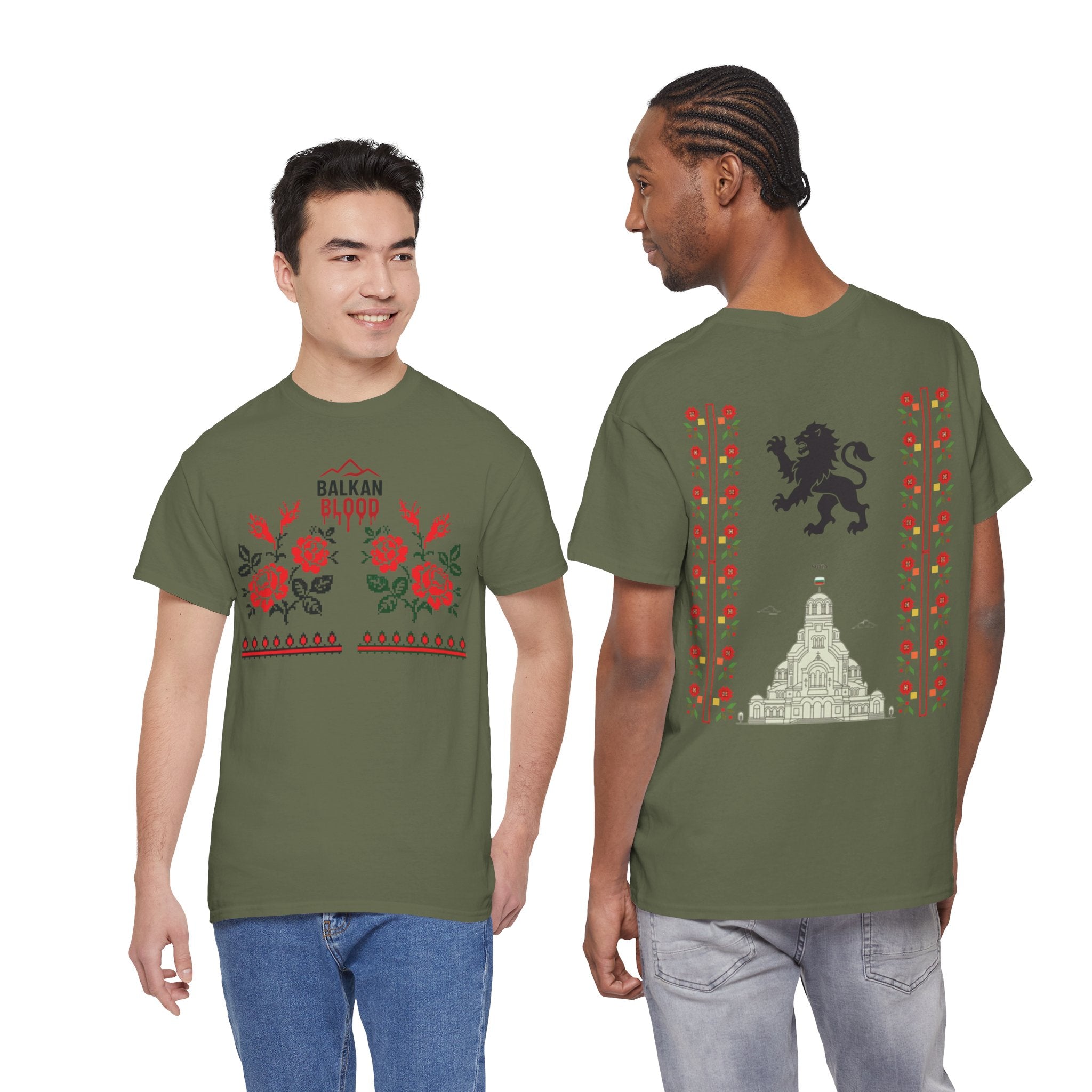 Bulgaria Balkan Blood Unisex Heavy Cotton Tee, Vintage Floral Graphic Shirt