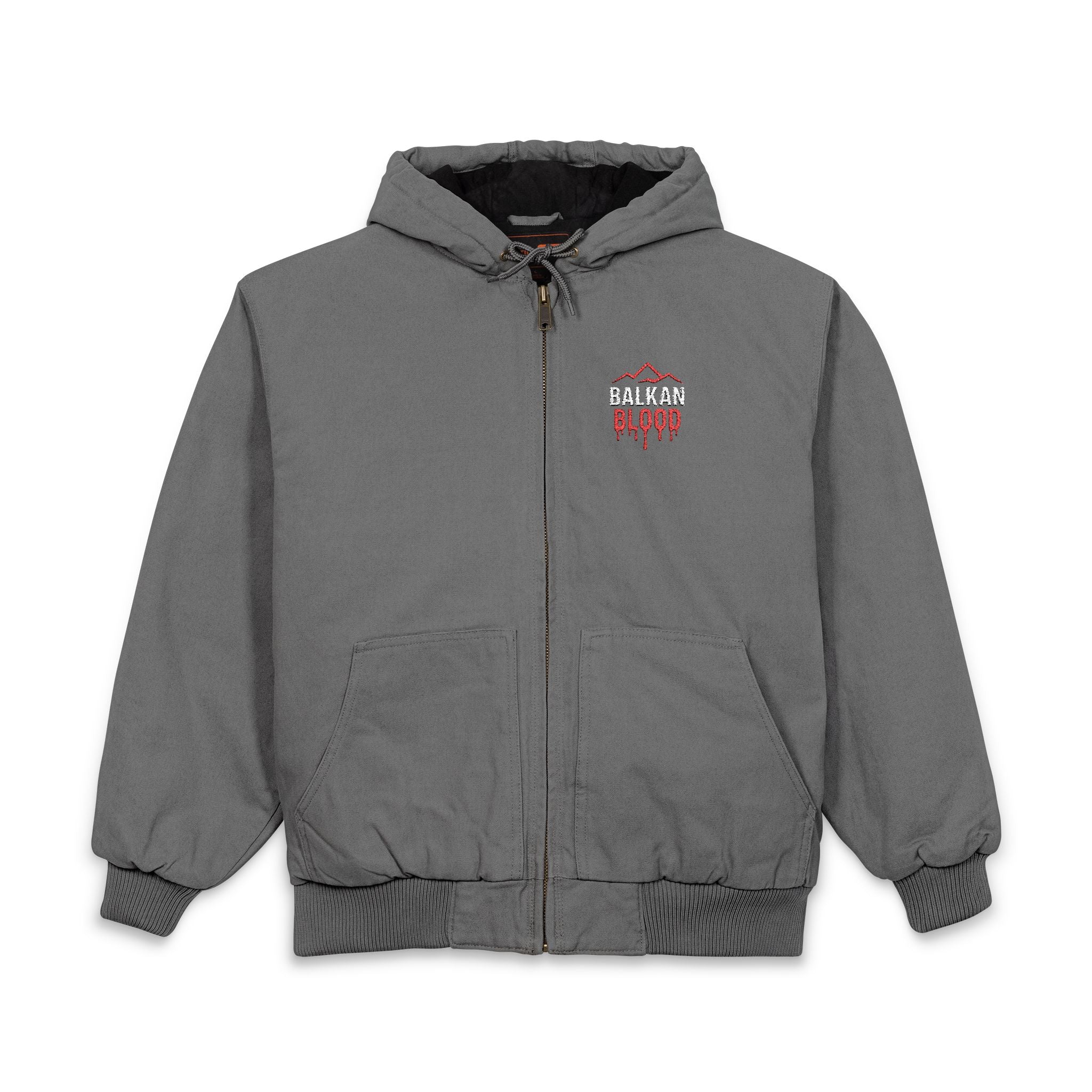 Embroidered 'Honor & Blood' Work Jacket – Heavy Duck Cloth Hooded Jacket