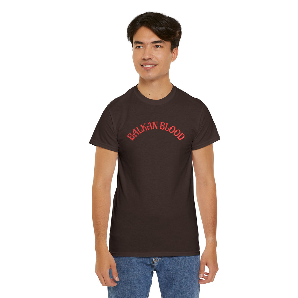 Embroidery Balkan Blood T‑Shirt — Red Arch Logo