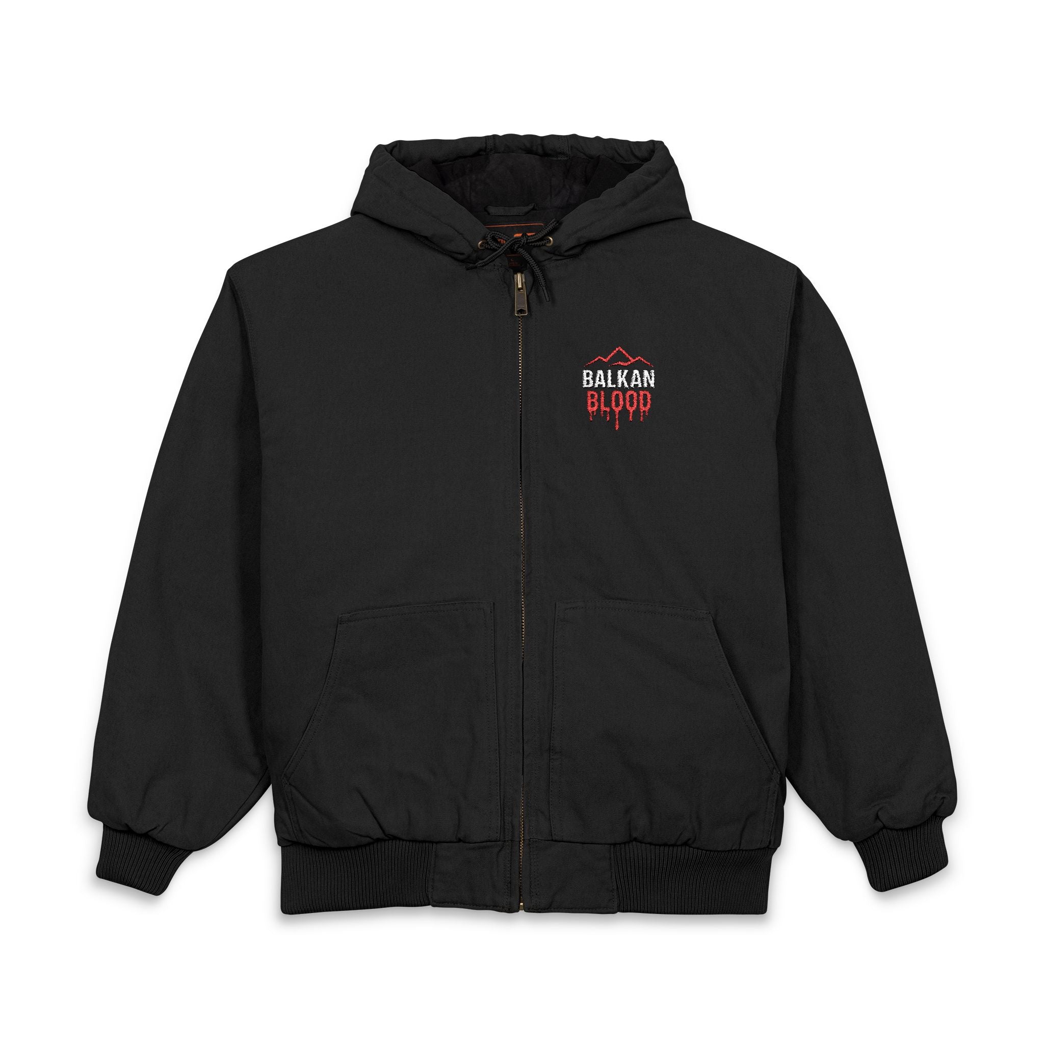 Embroidered 'Honor & Blood' Work Jacket – Heavy Duck Cloth Hooded Jacket