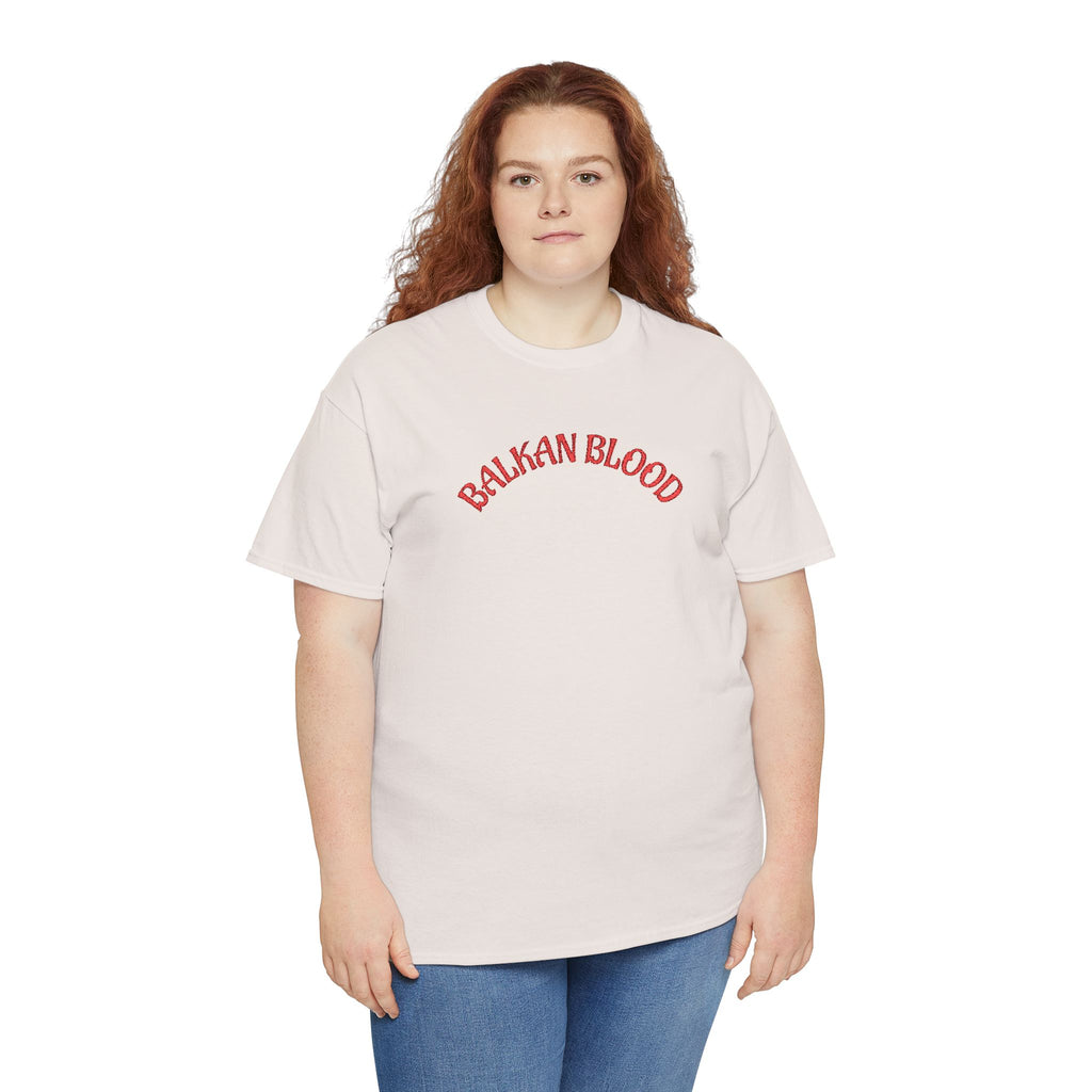 Embroidery Balkan Blood T‑Shirt — Red Arch Logo