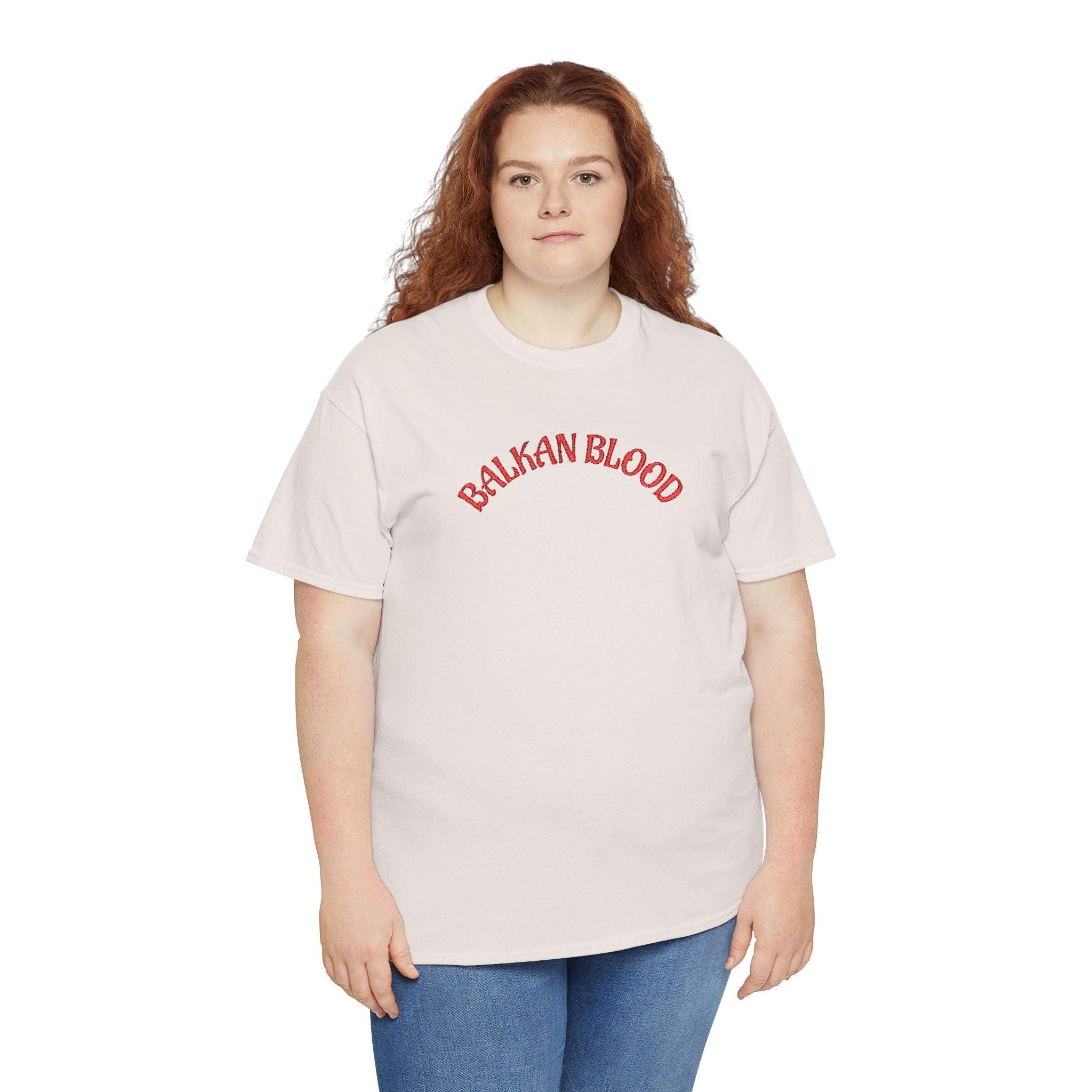 Embroidery Balkan Blood T‑Shirt — Red Arch Logo