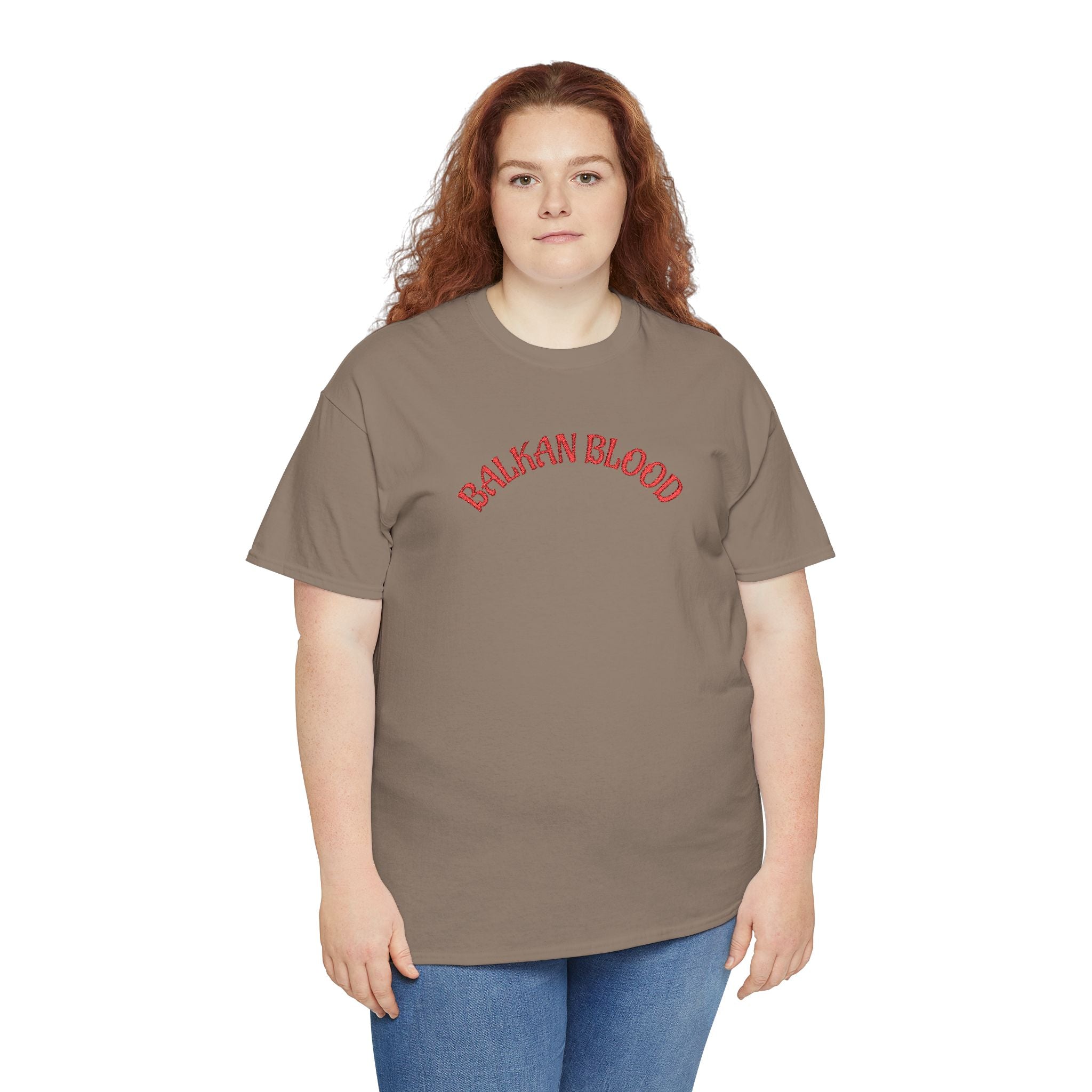 Embroidery Balkan Blood T‑Shirt — Red Arch Logo