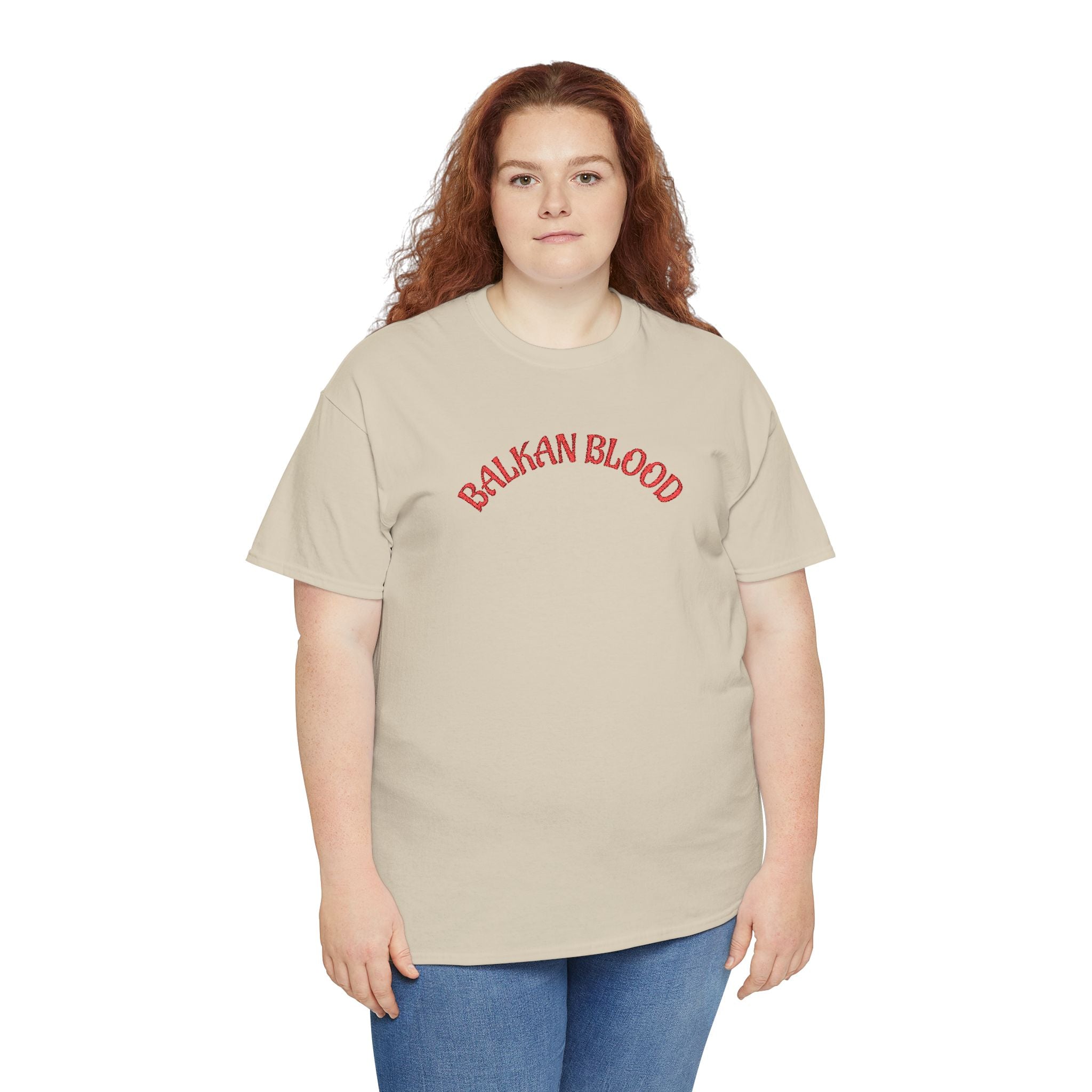 Embroidery Balkan Blood T‑Shirt — Red Arch Logo