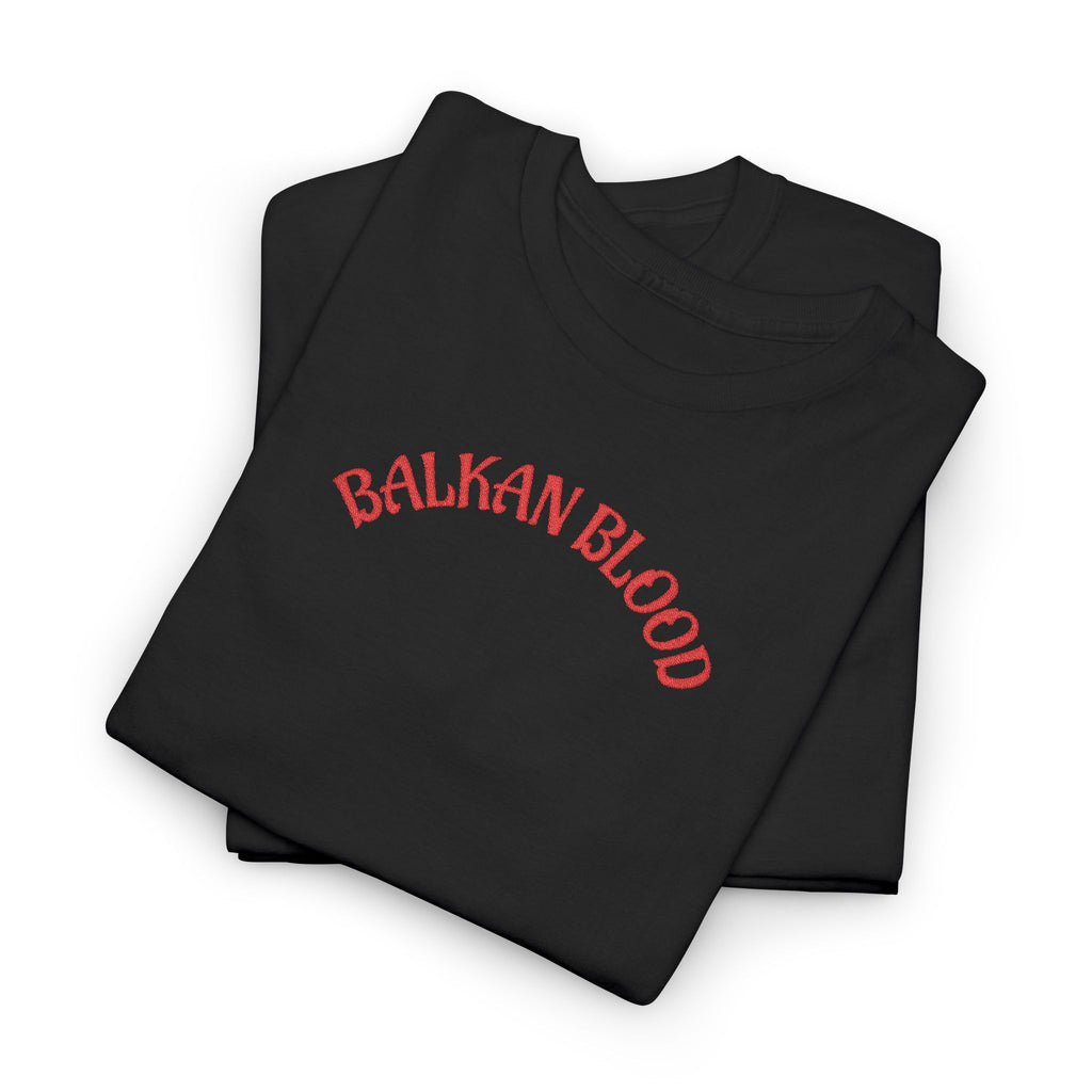 Embroidery Balkan Blood T‑Shirt — Red Arch Logo