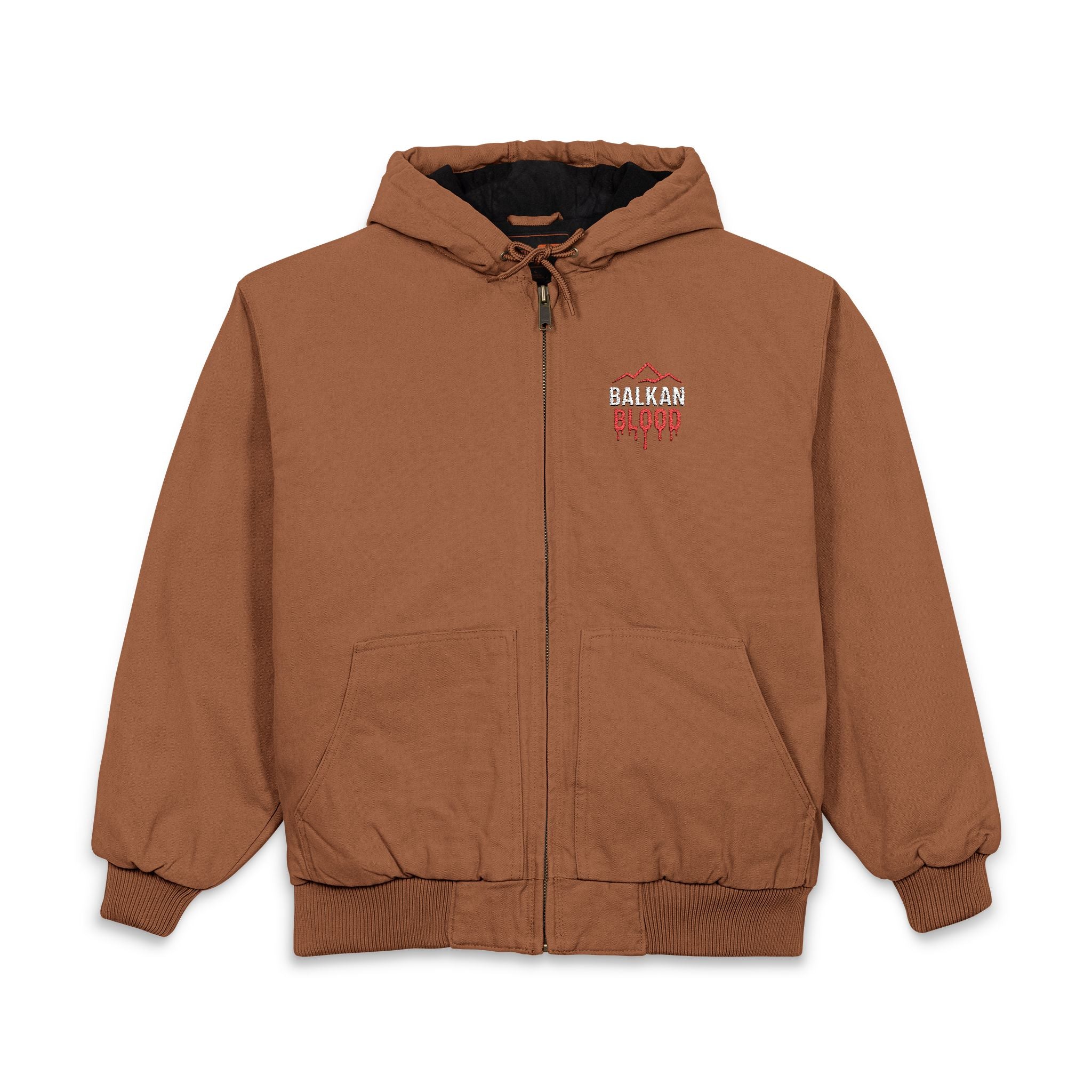 Embroidered 'Honor & Blood' Work Jacket – Heavy Duck Cloth Hooded Jacket