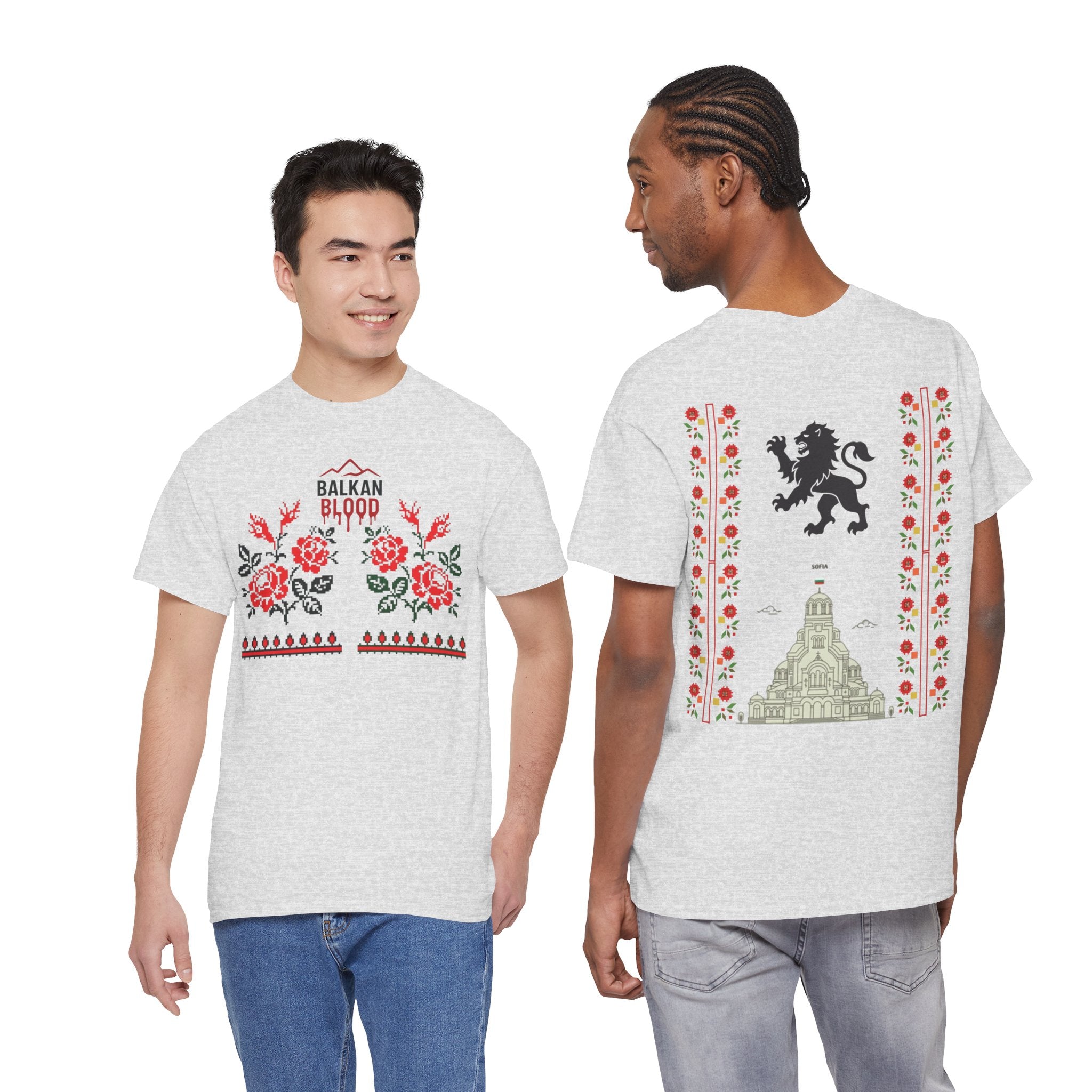 Bulgaria Balkan Blood Unisex Heavy Cotton Tee, Vintage Floral Graphic Shirt