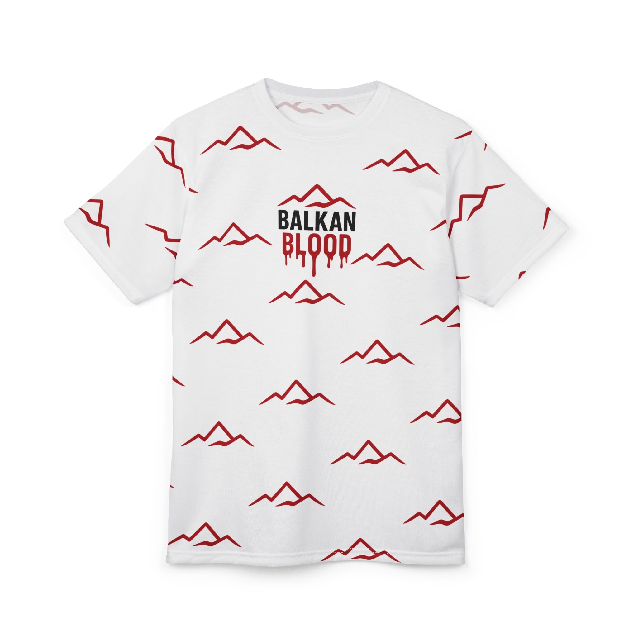 T‑Shirt — "Balkan Blood" Red Mountain Pattern All‑Over Print