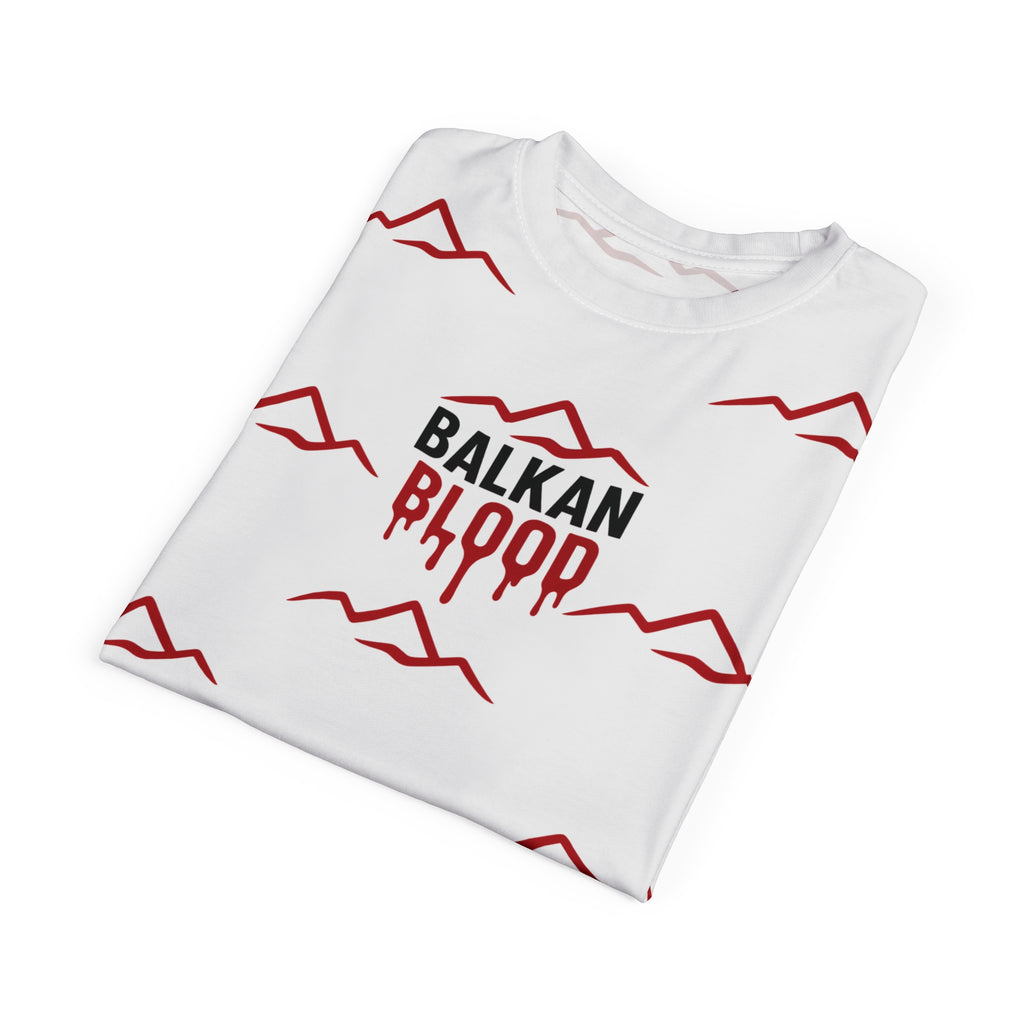 T‑Shirt — "Balkan Blood" Red Mountain Pattern All‑Over Print