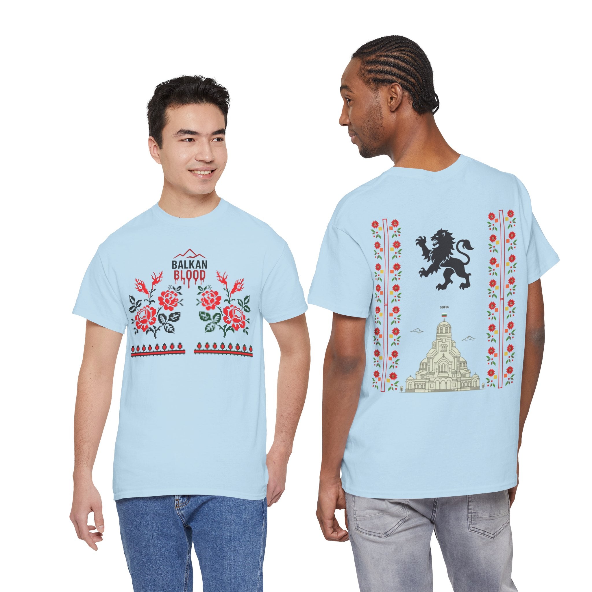 Bulgaria Balkan Blood Unisex Heavy Cotton Tee, Vintage Floral Graphic Shirt