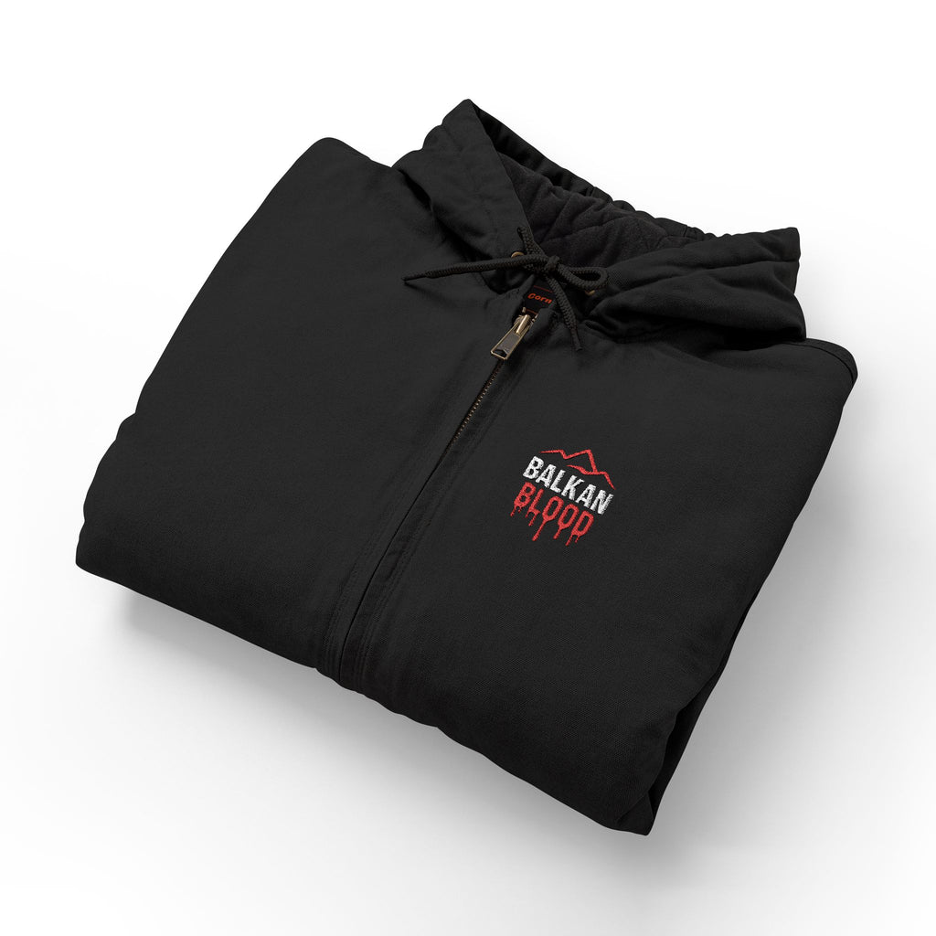 Embroidered 'Honor & Blood' Work Jacket – Heavy Duck Cloth Hooded Jacket