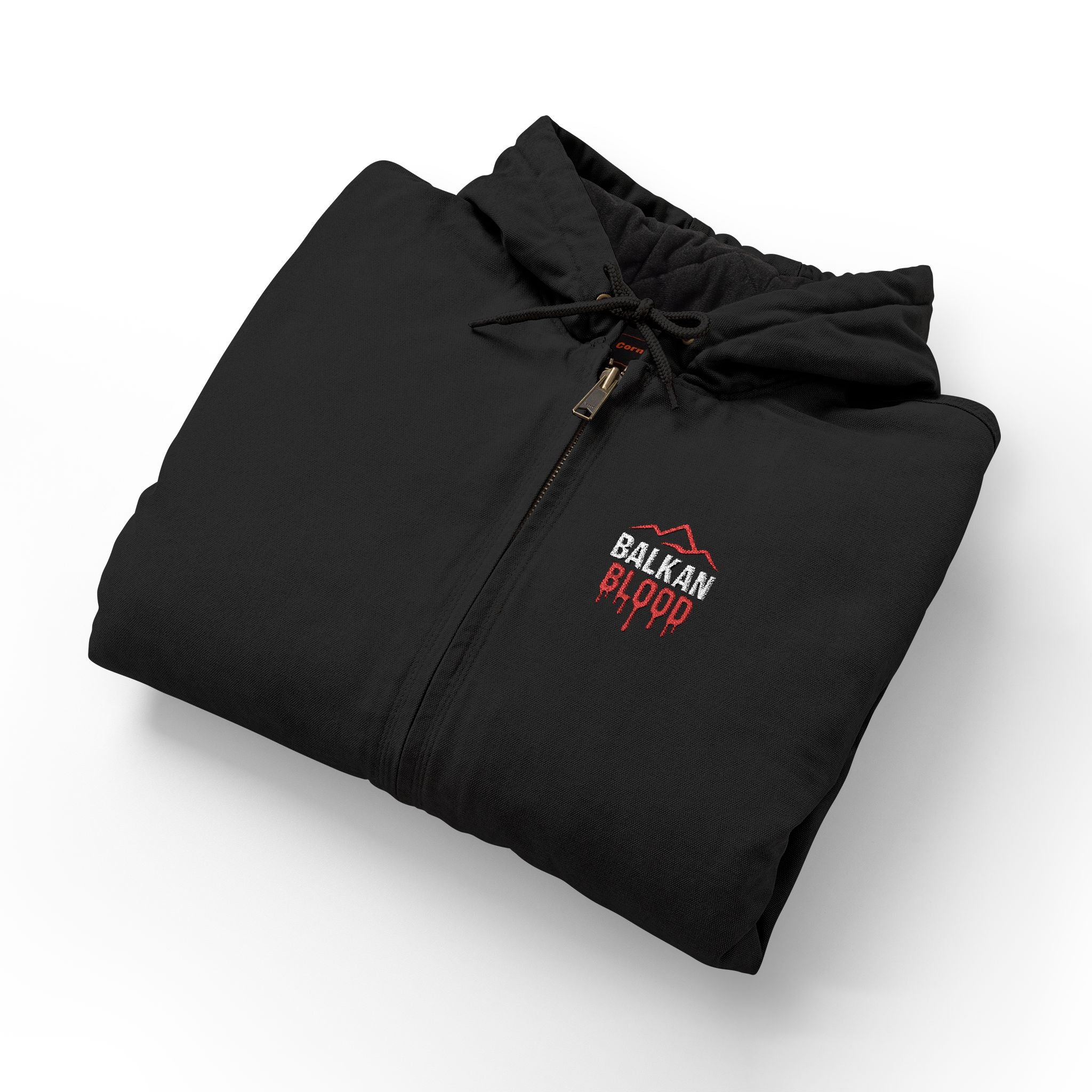 Embroidered 'Honor & Blood' Work Jacket – Heavy Duck Cloth Hooded Jacket